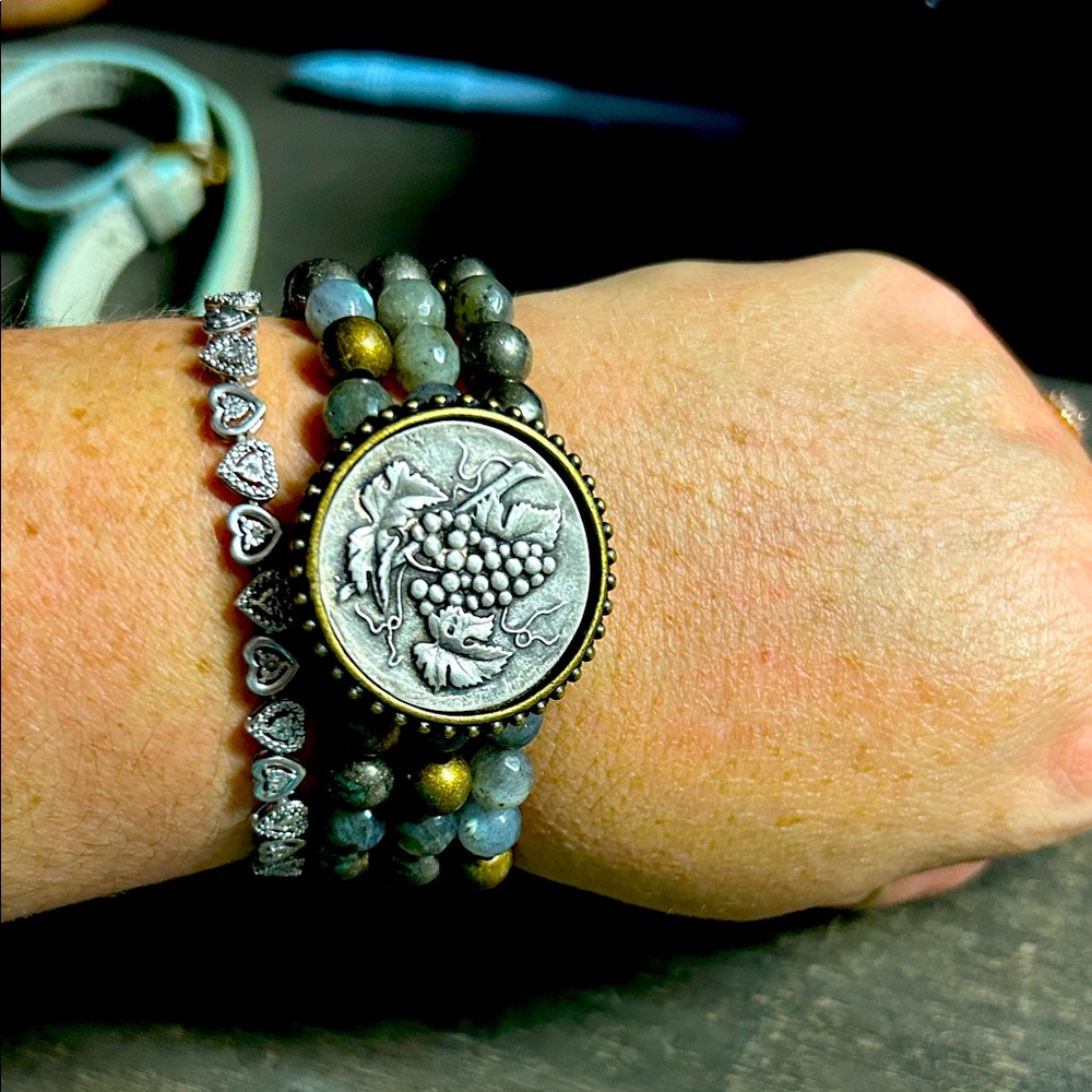French Kande Collection Three Strand‎ Laborite Beaded Medallion Bracelet